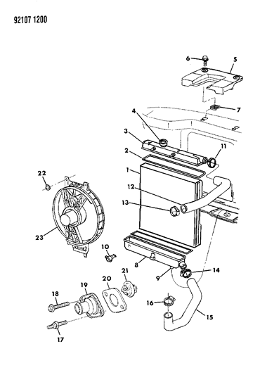 1992 Dodge Grand Caravan Radiator & Related Parts Diagram 1