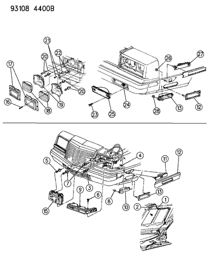 1993 Chrysler New Yorker Lamps - Front Diagram