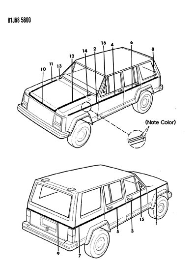 1984 Jeep Cherokee Decals, Exterior Diagram 7