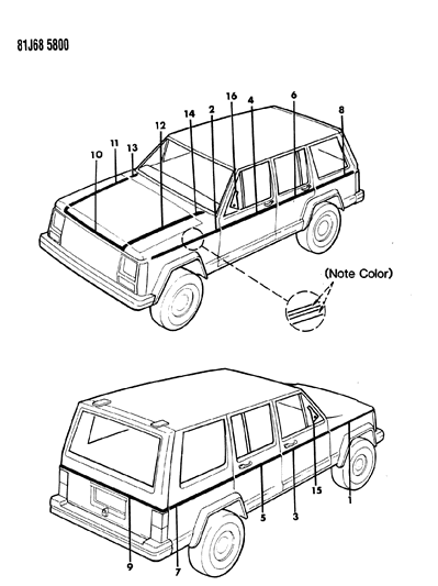 1985 Jeep Cherokee Decals, Exterior Diagram 6