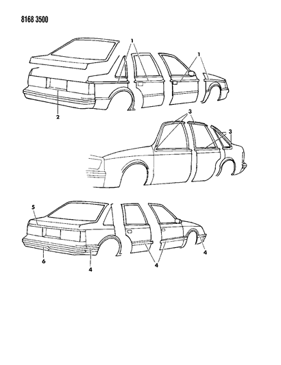 1988 Chrysler LeBaron Tape Stripes & Decals - Exterior View Diagram