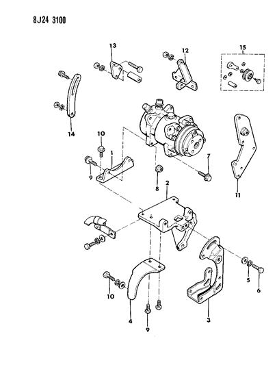 1988 Jeep Wrangler Compressor & Mounting Diagram