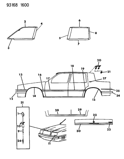 1993 Chrysler New Yorker Salon Mouldings & Ornamentation Diagram
