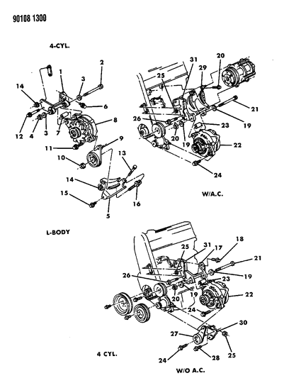 1990 Dodge Omni Alternator & Mounting Diagram 2