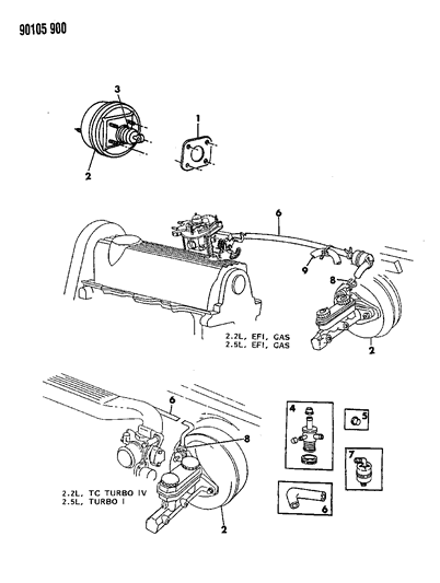 1990 Dodge Shadow Booster, Power Brake Diagram