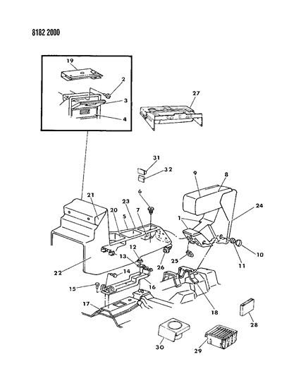 1988 Chrysler Town & Country Console & Arm Rest Diagram