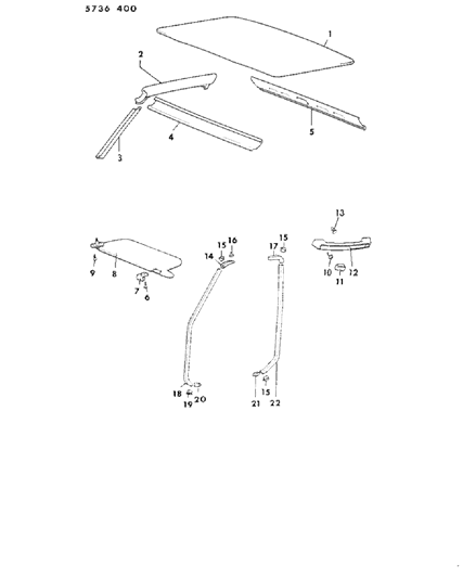 1986 Dodge Ram 50 Headlining, Mouldings, Visor & Assist Strap Diagram