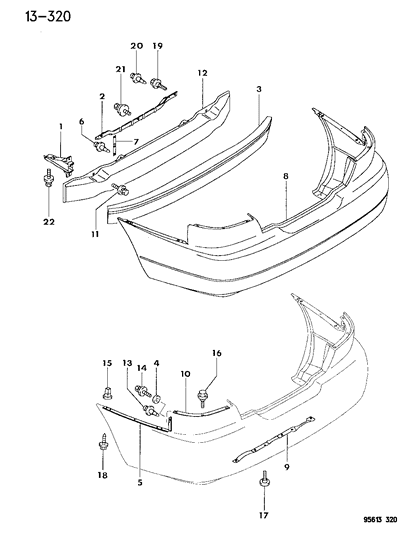 1996 Chrysler Sebring Bumper & Support, Rear Diagram 1