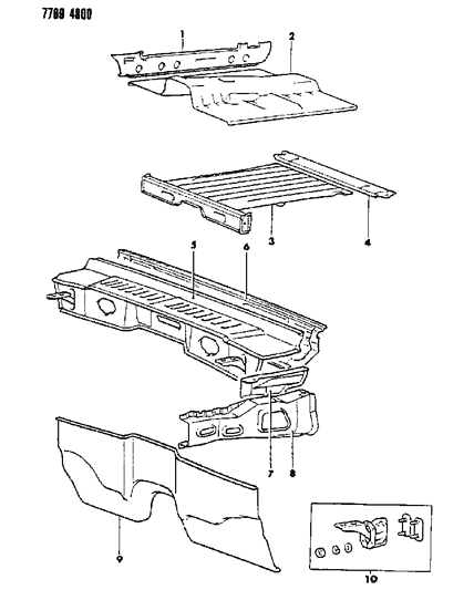 1987 Dodge Raider Floor Pan & Dash Panel Diagram