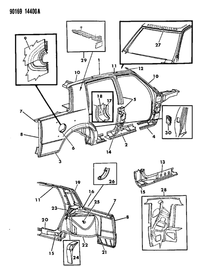 1990 Chrysler Imperial Body Side & Quarter Panel Diagram