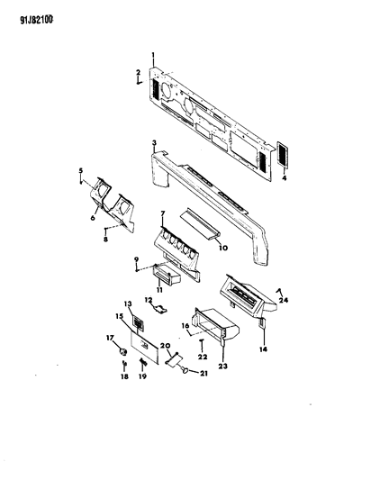 1993 Jeep Wrangler Instrument Panel Pad & Bezels Diagram