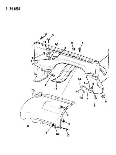 1987 Jeep J10 Fenders, Front Diagram