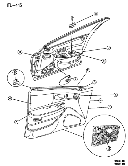 1994 Dodge Intrepid Door Panel - Front Diagram