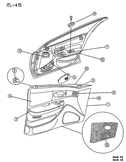 1994 Chrysler New Yorker Door Panel - Front Diagram