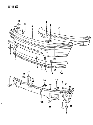 1990 Dodge Colt Front Fascia & Support Diagram