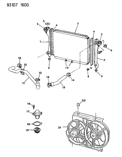 1993 Dodge Dynasty Radiator & Related Parts Diagram 3