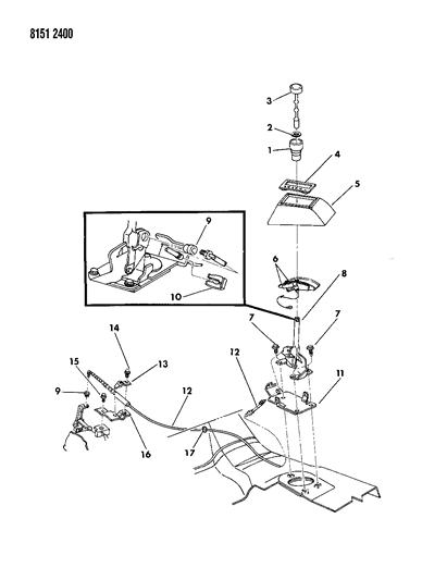 1988 Dodge Omni Controls, Gearshift, Floor Shaft Diagram
