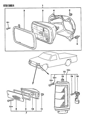 1989 Dodge Ram 50 Lens F/COMB Lamp Left Diagram for MB414545