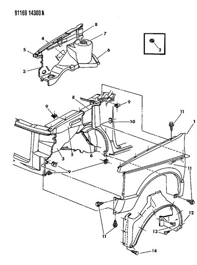 1991 Dodge Grand Caravan Fender & Shield Diagram