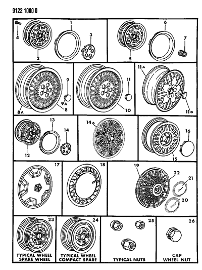 1989 Dodge Grand Caravan Dome STPD STYL Wheel Diagram for 4284889