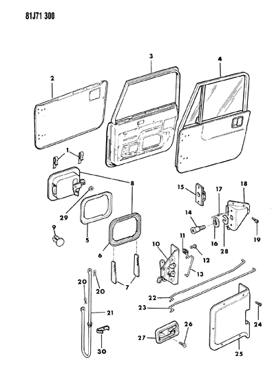 1984 Jeep Wrangler Doors, Full, Front Handles, Latches, Rods Diagram 2