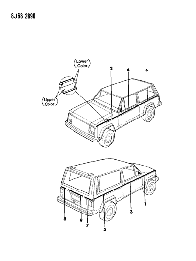 1987 Jeep Cherokee Decals, Exterior Diagram 2