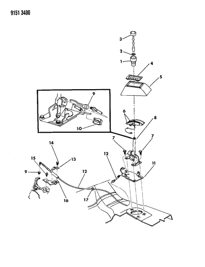 1989 Dodge Omni Controls, Gearshift, Floor Shaft Diagram