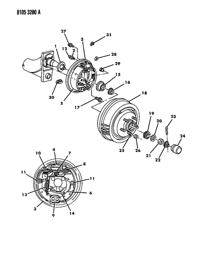 1988 Chrysler New Yorker Base Model Brakes, Rear Drum Diagram