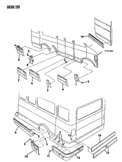 1991 Dodge Ram Van Mouldings & Ornamentation Lower Diagram