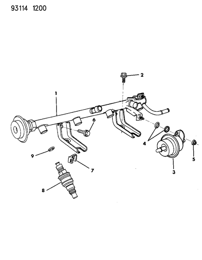 1993 Dodge Daytona Fuel Rail & Related Parts Diagram 1