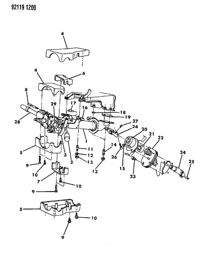 1992 Chrysler Town & Country Column, Steering, Upper And Lower Diagram