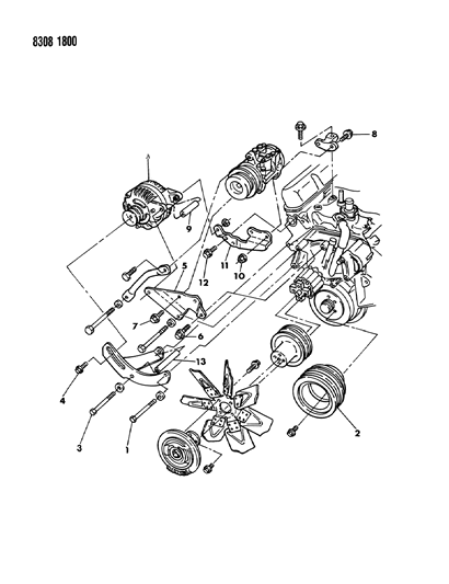 1988 Dodge Dakota Alternator & Mounting Diagram 2