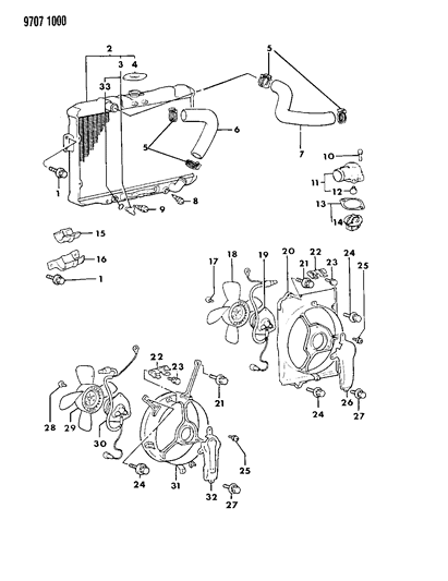 1989 Chrysler Conquest Radiator & Related Parts Diagram