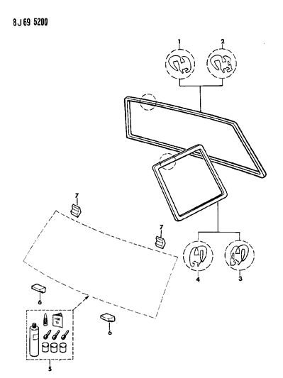 1987 Jeep Cherokee Seals - Quarter & Lift Door Window Diagram