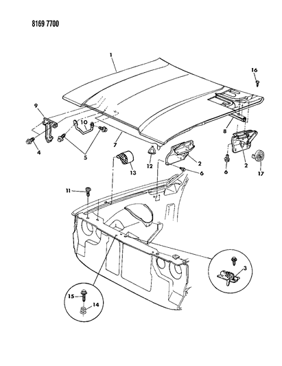 1988 Chrysler LeBaron Base Hood Diagram