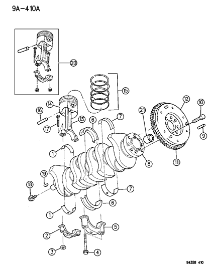 1994 Dodge Dakota Crankshaft , Piston & Flywheel & Torque Converter Diagram 1