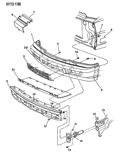 1991 Chrysler LeBaron GTC Fascia, Bumper Front Diagram