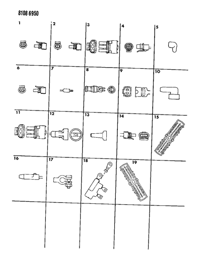 1988 Chrysler Fifth Avenue Wiring - Engine & Front End Insulators - Molds - Connectors Diagram