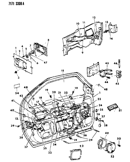 1987 Dodge Daytona Latch-Front Dr-O/RIDE-Lt Diagram for 4336377