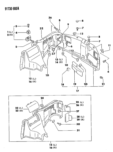 1991 Dodge Stealth Trunk Room Trim Diagram