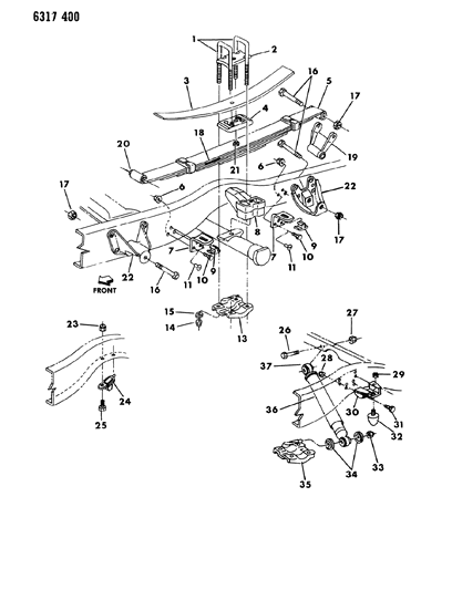 1986 Dodge D150 Suspension - Rear Leaf With Auxiliary & Shock Diagram 2