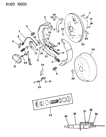 1991 Jeep Cherokee Brakes, Rear Drum Diagram