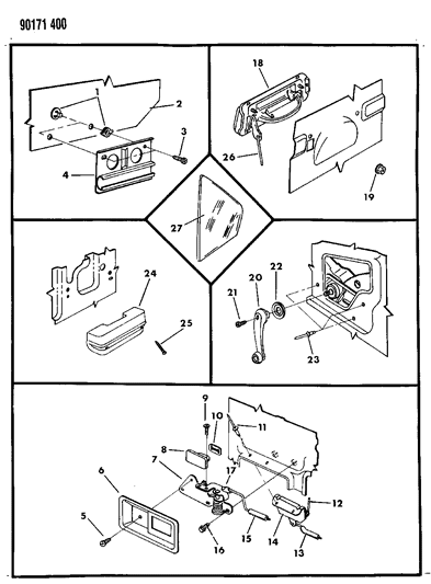 1990 Dodge Omni Door, Rear Glass, Handle & Lock Diagram