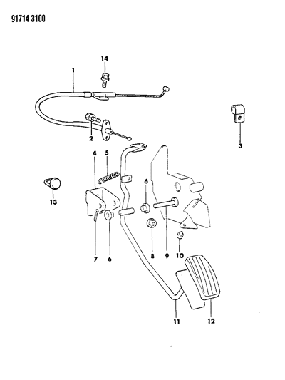 1991 Dodge Ram 50 Accelerator Linkage & Pedal Diagram