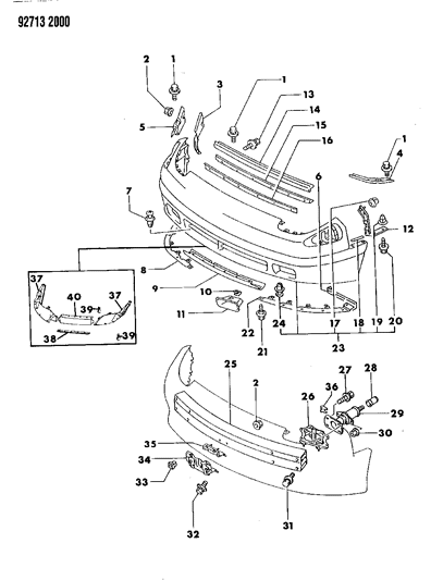 1993 Dodge Stealth Stay Front Bumper RH Diagram for MB640502