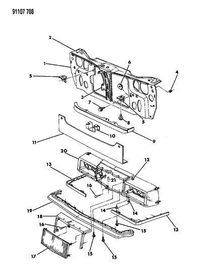1991 Chrysler New Yorker Fifth Avenue Grille & Related Parts Diagram 1