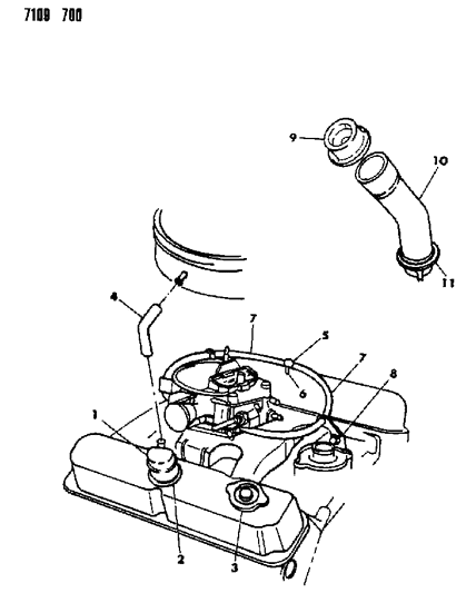 1987 Chrysler Fifth Avenue Crankcase Ventilation & Oil Filler Diagram