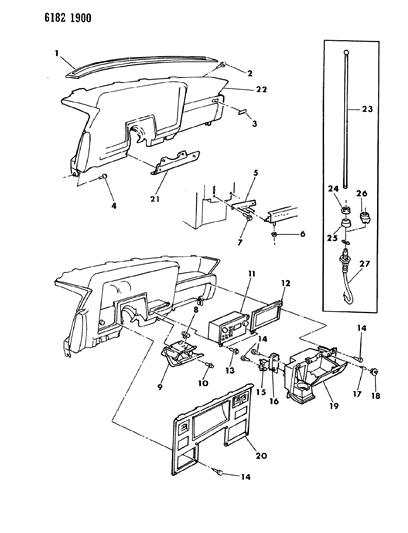 1986 Chrysler LeBaron Instrument Panel Bezels, Glovebox And Radio Diagram