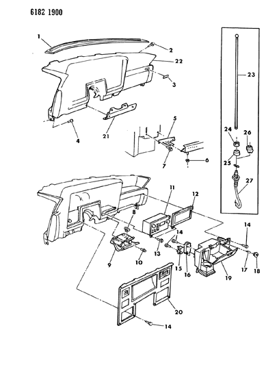 1986 Chrysler LeBaron GTS Instrument Panel Bezels, Glovebox And Radio Diagram