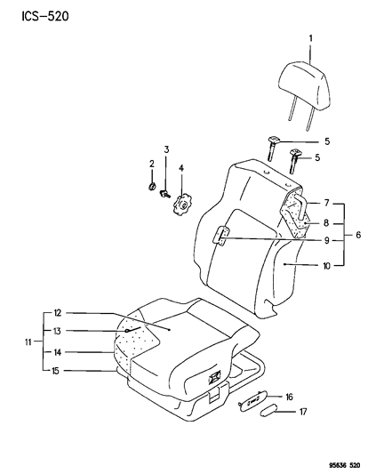 1995 Chrysler Sebring Front Seats - Left Diagram